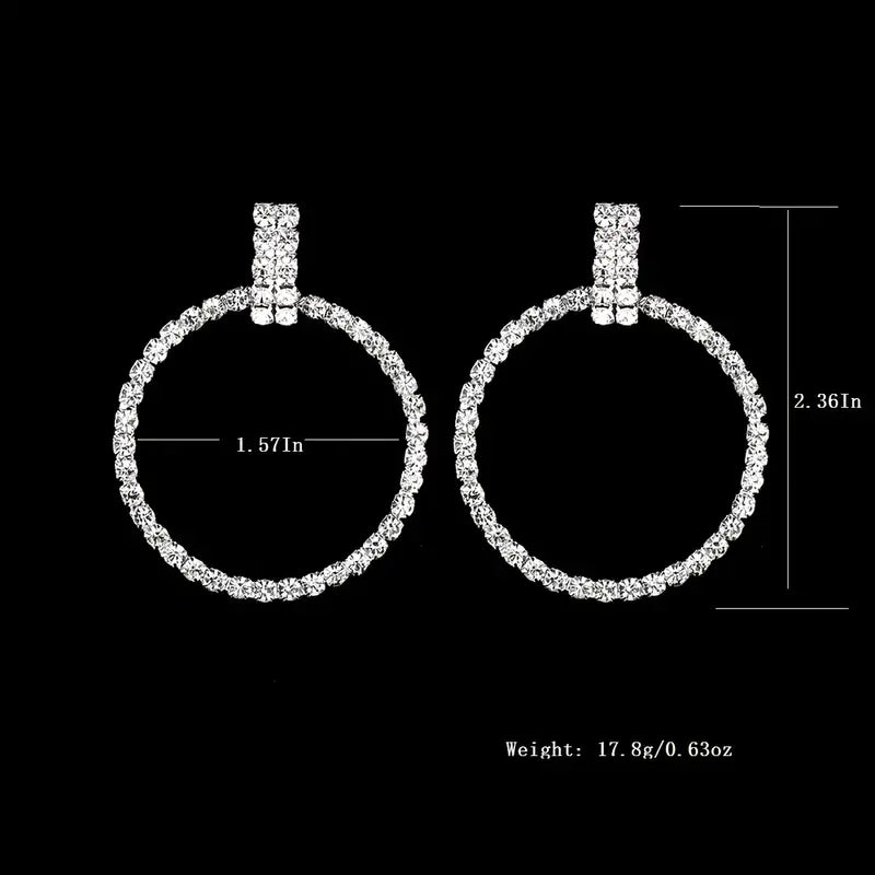Large Circle Rhinestone Dangle Earrings