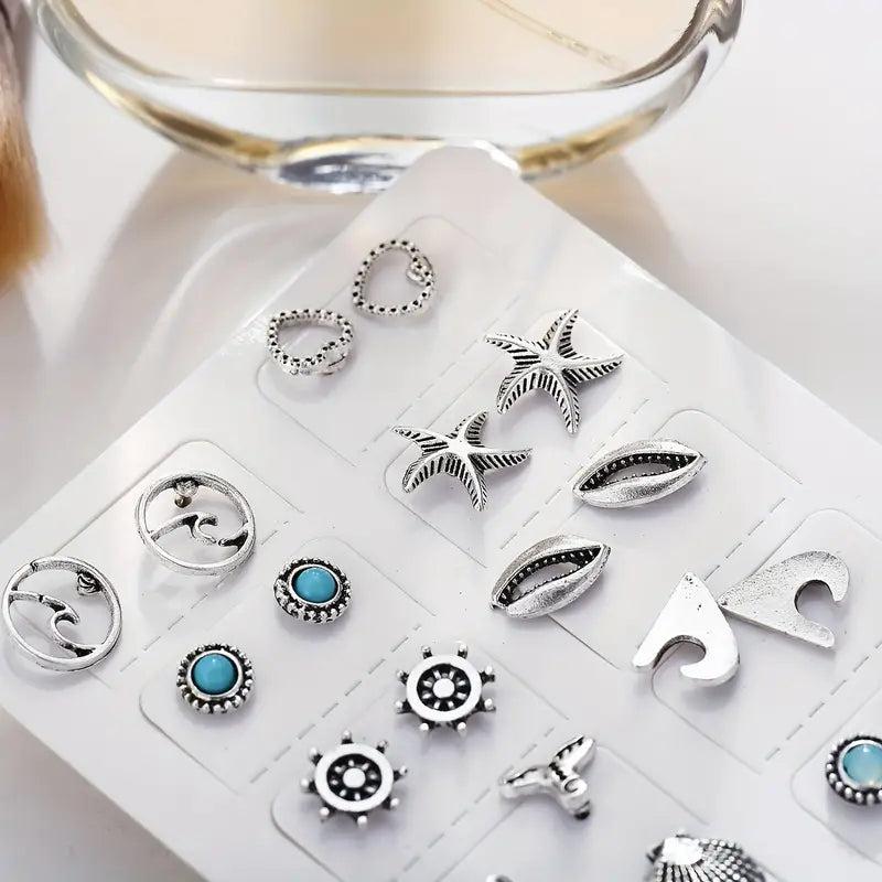 12 Pair Set Sea Themed Earrings